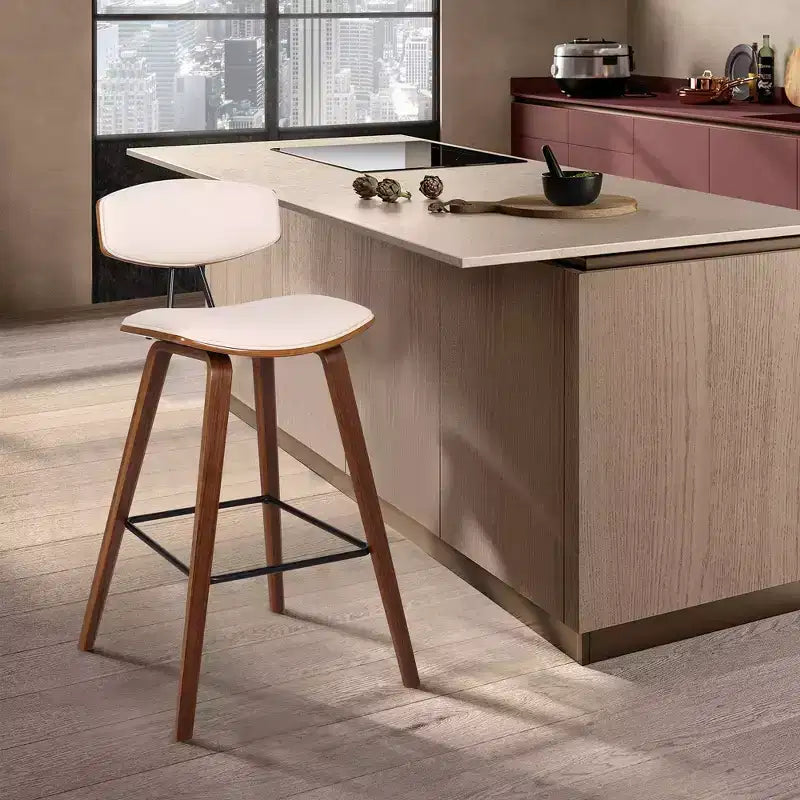 Sgabello da bar Fox Mid-Century in ecopelle e legno spazzolato, altezza bar, 28,5 pollici - Armen Living