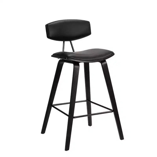 Sgabello da bar Fox Mid-Century in ecopelle e legno spazzolato, altezza bar, 28,5 pollici - Armen Living