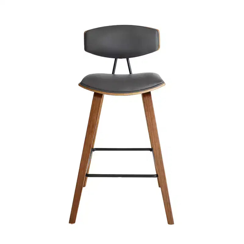 Sgabello da bar Fox Mid-Century in ecopelle e legno spazzolato, altezza bar, 28,5 pollici - Armen Living