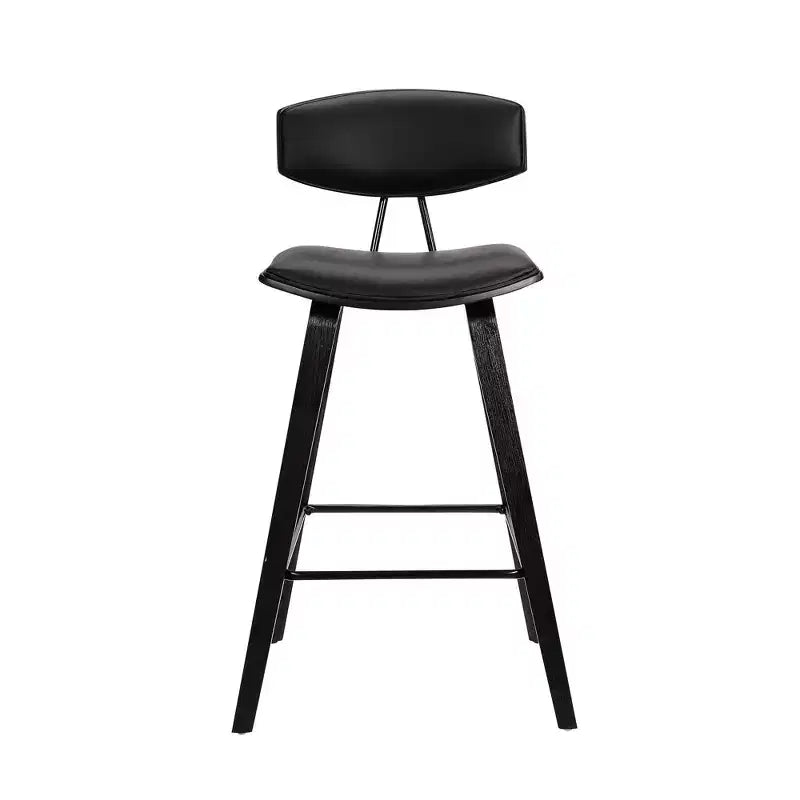 Sgabello da bar Fox Mid-Century in ecopelle e legno spazzolato, altezza bar, 28,5 pollici - Armen Living