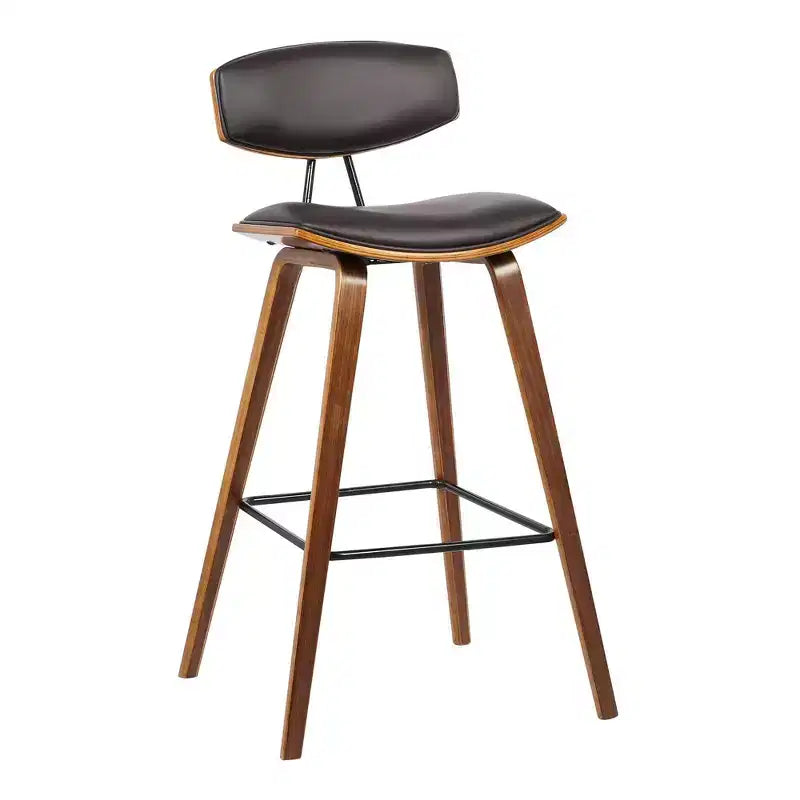 Sgabello da bar Fox Mid-Century in ecopelle e legno spazzolato, altezza bar, 28,5 pollici - Armen Living