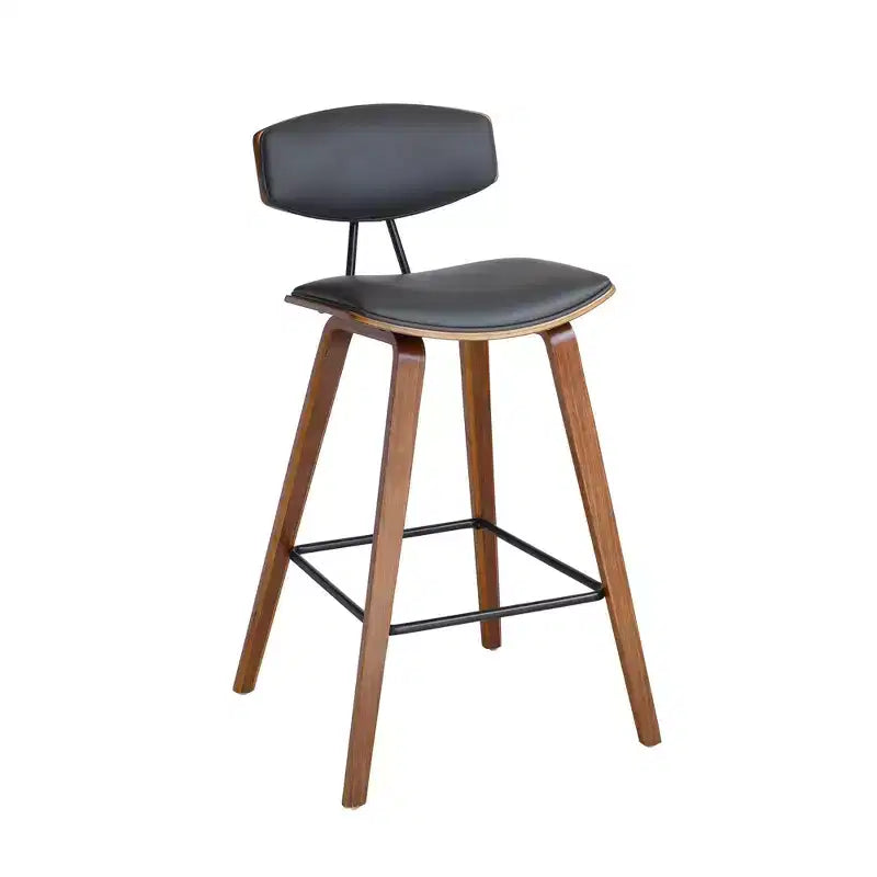 Sgabello da bar Fox Mid-Century in ecopelle e legno spazzolato, altezza bar, 28,5 pollici - Armen Living