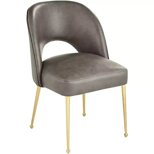 55 Downing Street 55 Downing Kais 21 Wide Gray Faux Leather and Gold Legs Dining Chair