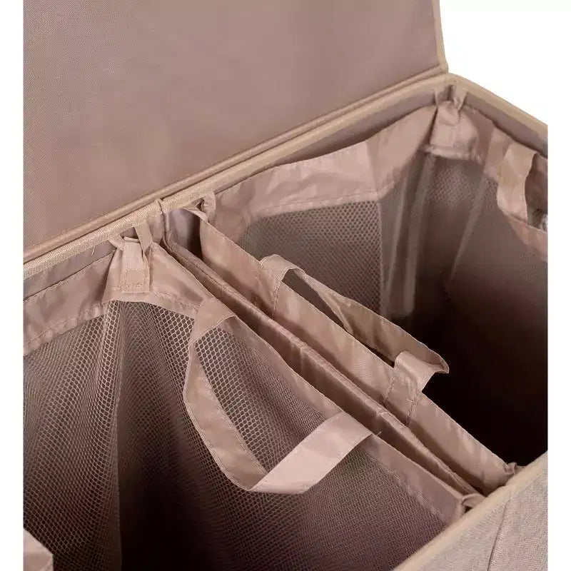 Cesto portabiancheria doppio BirdRock Home con coperchio e fodera rimovibile - Crema
