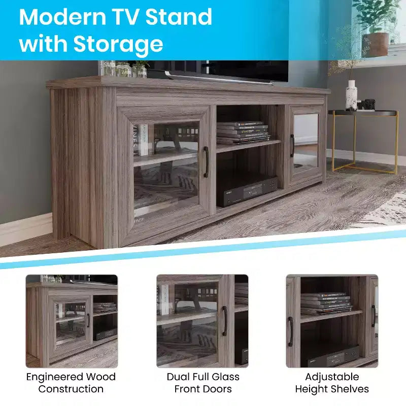 Merrick Lane Mobile TV Tradizionale con Anta in Vetro da 65" per TV fino a 80"