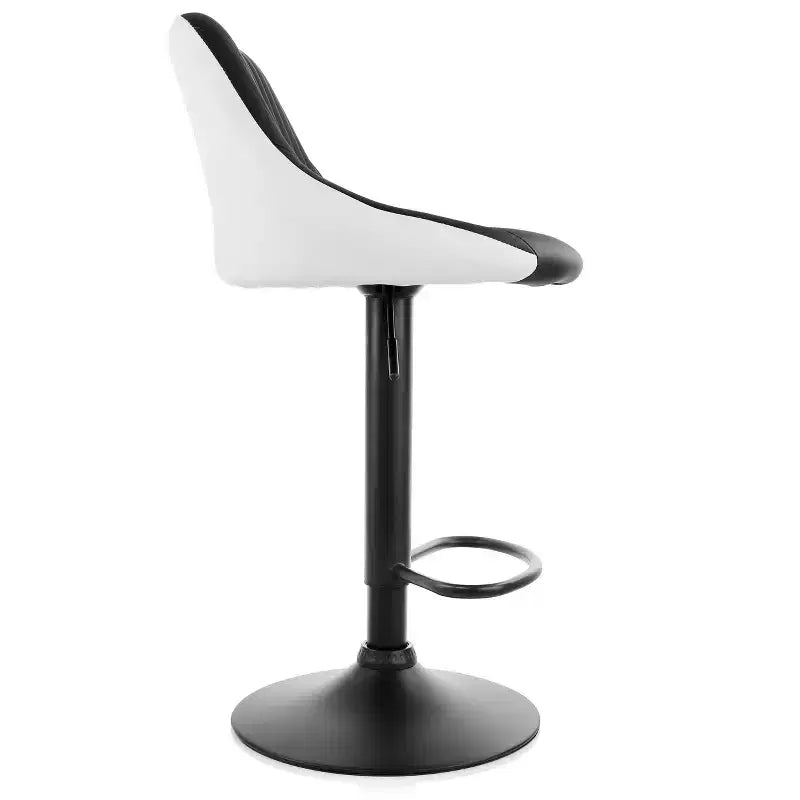 Elama Sgabello da bar regolabile in similpelle 2 pezzi in bianco e nero con base nera