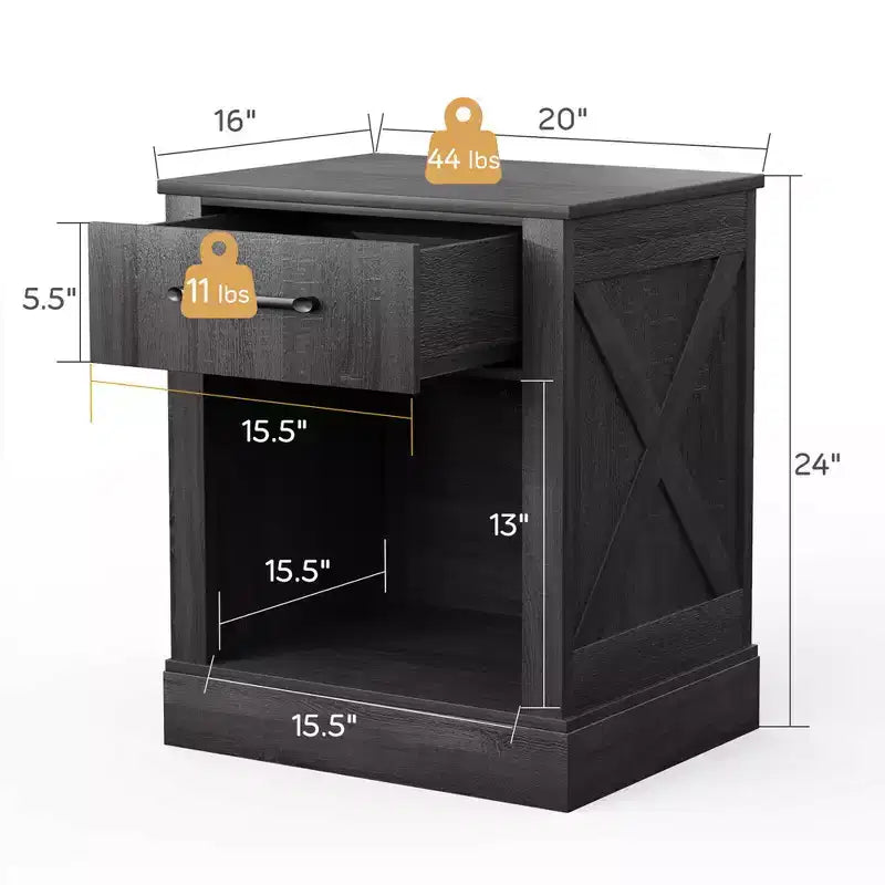 Comodino Costway con cassetto e ripiano, tavolino da notte rustico in legno, camera da letto, marrone/naturale/nero