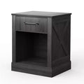 Costway Nightstand with Drawer and Shelf Rustic Wooden Bedside Table Bedroom Brown / Natural / Black