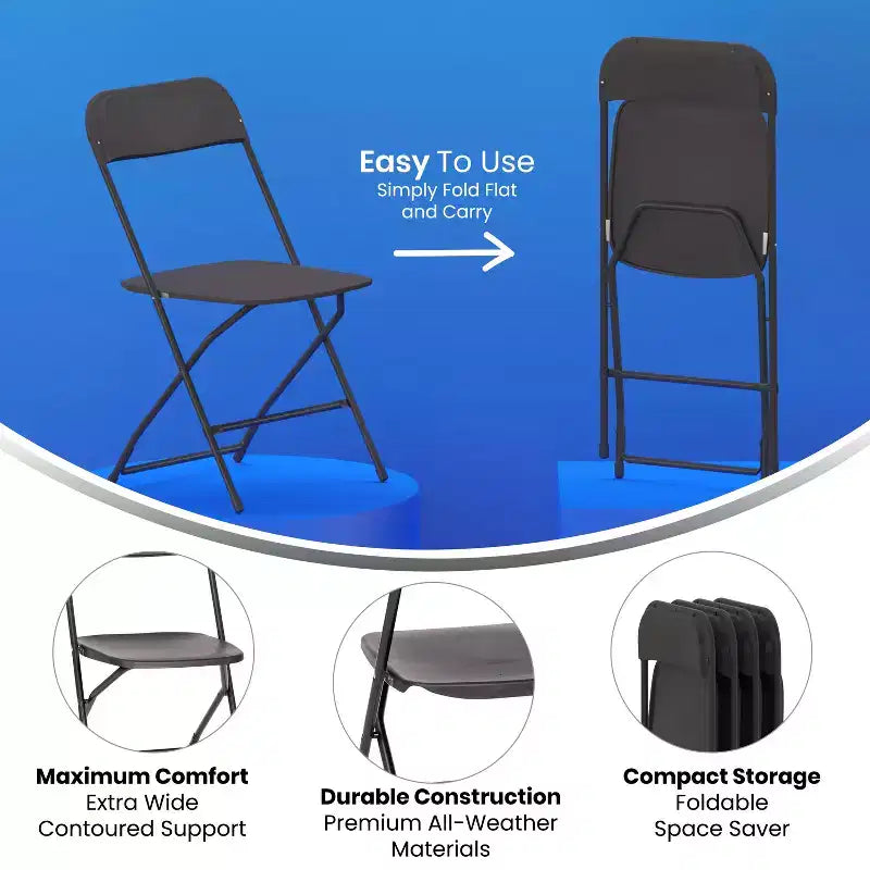 Flash Furniture Hercules Big and Tall Commercial Folding Chair - Sedia Pieghevole Commerciale Extra Large Capacità 295 kg - Plastica Resistente - Confezione da 4