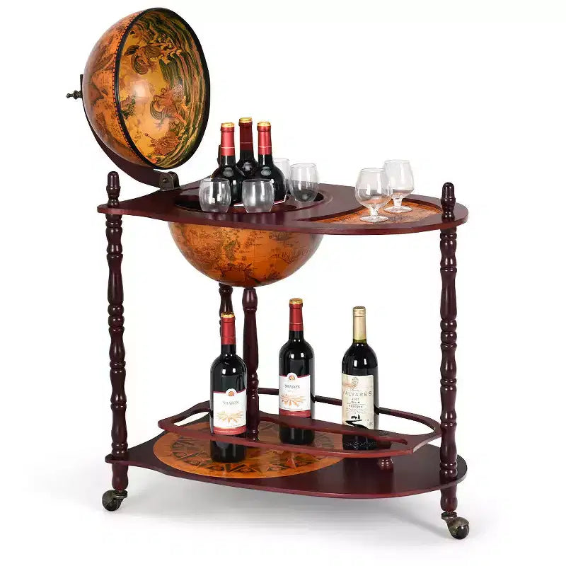 Costway Wood Globe Wine Bar Stand 34 H 16th Century Italian Rack Liquor Bottle Shelf