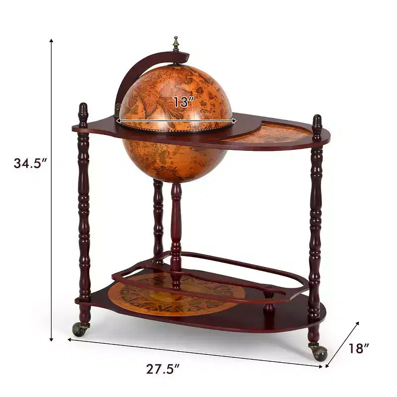 Costway Mappamondo Bar in Legno 34 H Ripiano Portabottiglie Liquori in Stile Italiano del XVI Secolo