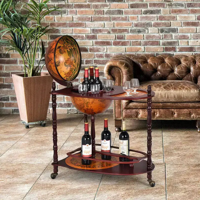 Costway Mappamondo Bar in Legno 34 H Ripiano Portabottiglie Liquori in Stile Italiano del XVI Secolo