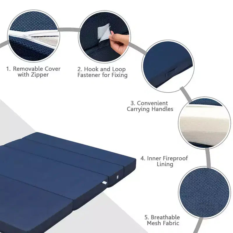 Costway Materasso Pieghevole in Schiuma a 4 Ante Misura Queen, Divano Letto Futon per Ospiti