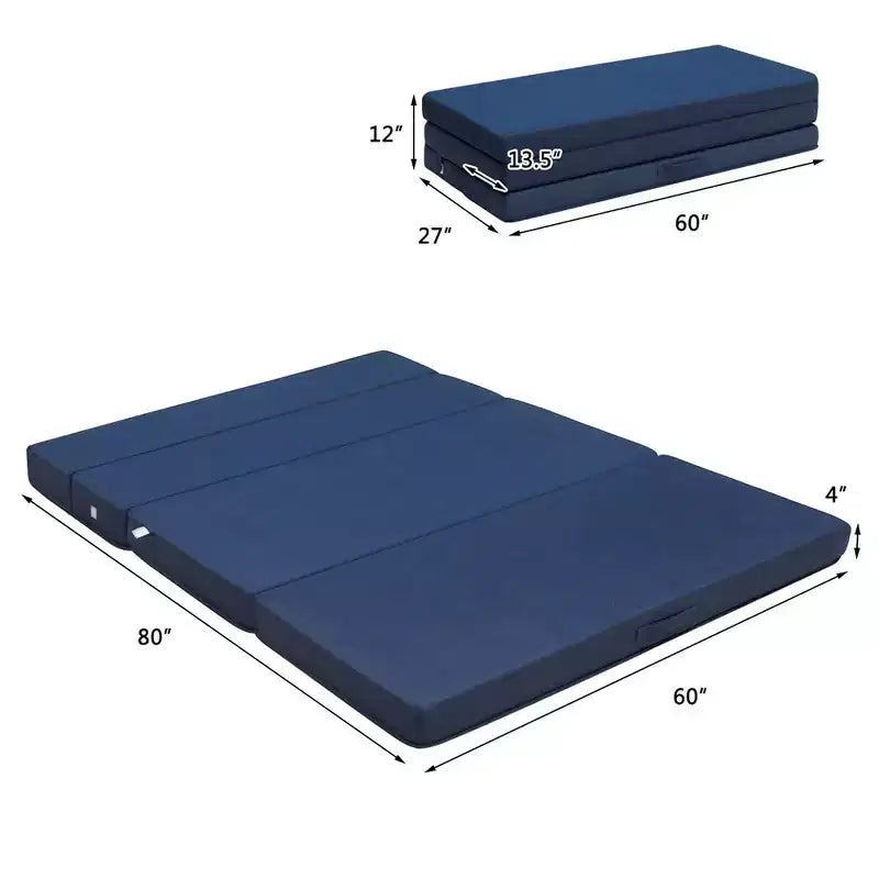 Costway Materasso Pieghevole in Schiuma a 4 Ante Misura Queen, Divano Letto Futon per Ospiti