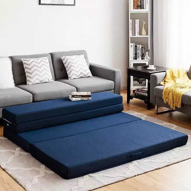 Costway Materasso Pieghevole in Schiuma a 4 Ante Misura Queen, Divano Letto Futon per Ospiti
