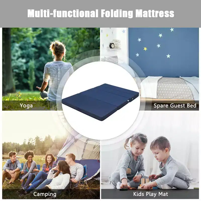 Costway Materasso Pieghevole in Schiuma a 4 Ante Misura Queen, Divano Letto Futon per Ospiti
