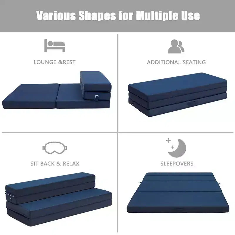 Costway Materasso Pieghevole in Schiuma a 4 Ante Misura Queen, Divano Letto Futon per Ospiti