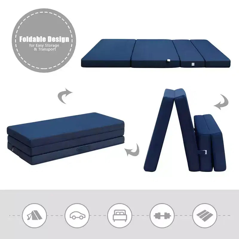 Costway Materasso Pieghevole in Schiuma a 4 Ante Misura Queen, Divano Letto Futon per Ospiti