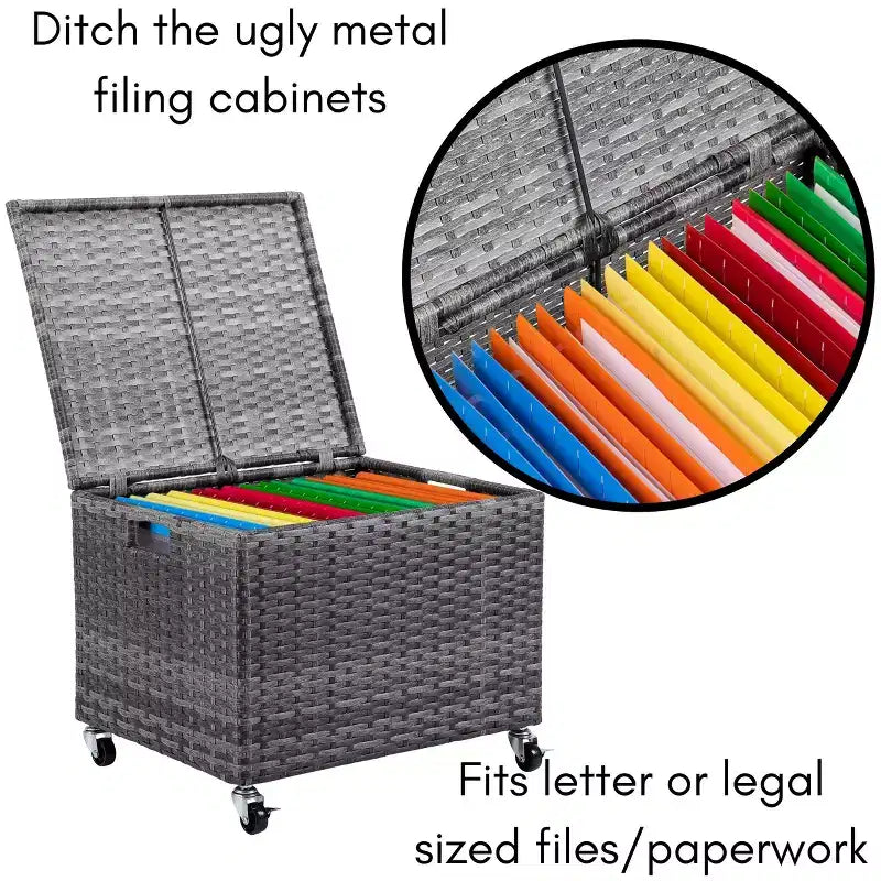 BIRDROCK HOME Contenitore portadocumenti con rotelle - Mobiletto con ruote - Scatole portadocumenti - Ufficio domestico (Grigio)