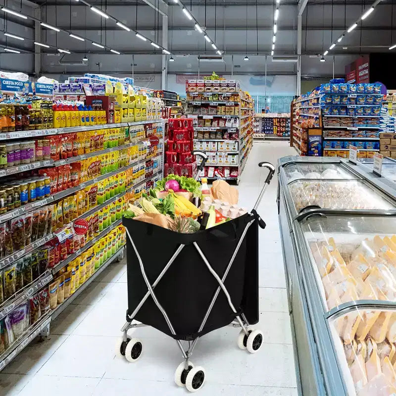 Carrello della spesa pieghevole Costway con borsa in tela impermeabile rimovibile, nero/blu