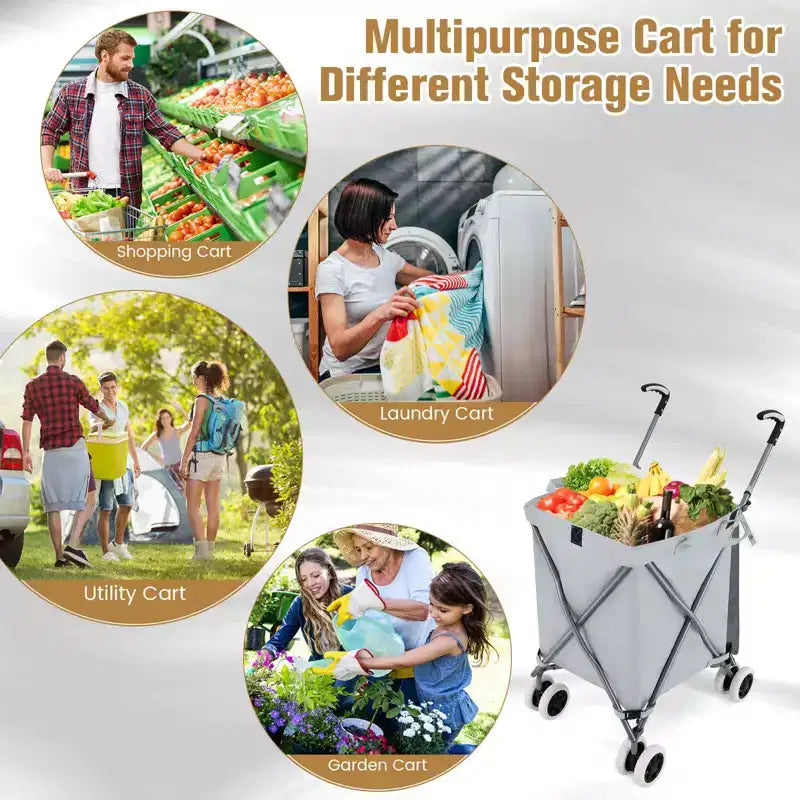 Carrello della spesa pieghevole Costway con borsa in tela impermeabile rimovibile, nero/blu
