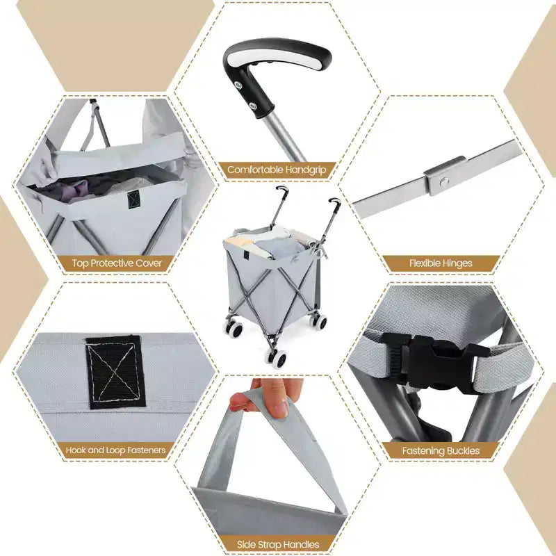 Carrello della spesa pieghevole Costway con borsa in tela impermeabile rimovibile, nero/blu