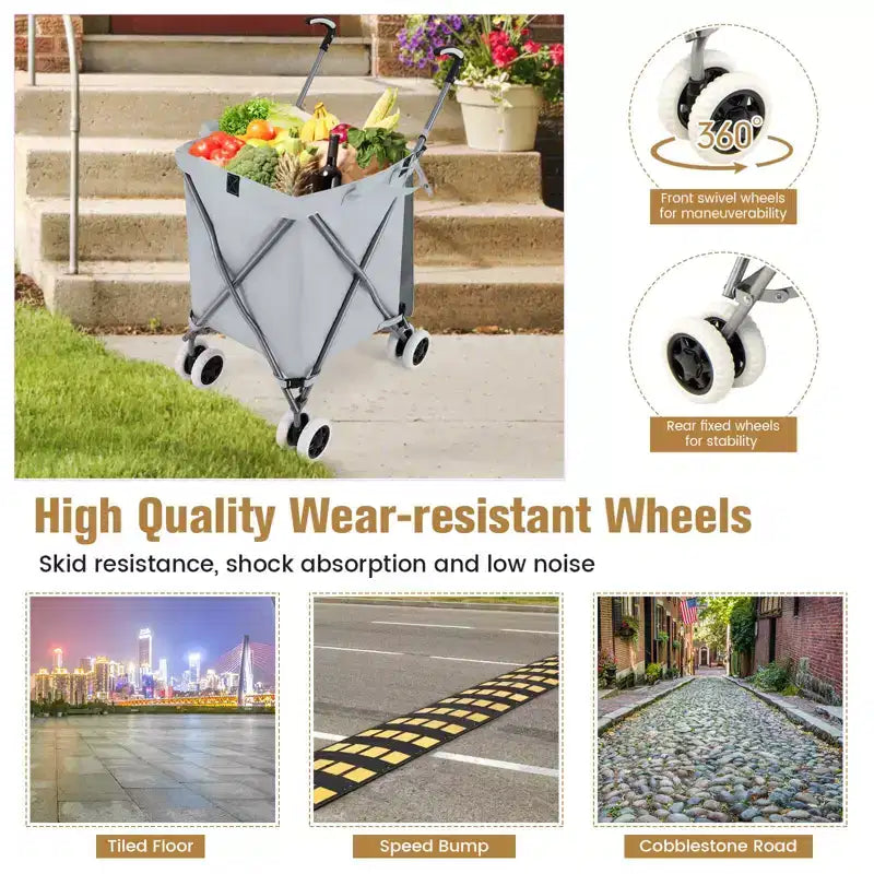 Carrello della spesa pieghevole Costway con borsa in tela impermeabile rimovibile, nero/blu