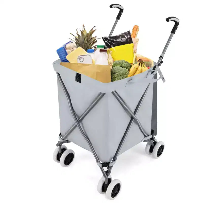 Carrello della spesa pieghevole Costway con borsa in tela impermeabile rimovibile, nero/blu