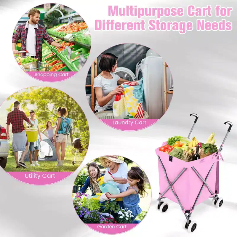 Carrello della spesa pieghevole Costway con borsa in tela impermeabile rimovibile, nero/blu