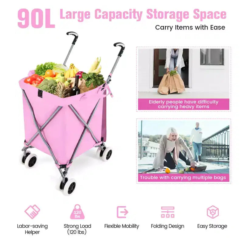 Carrello della spesa pieghevole Costway con borsa in tela impermeabile rimovibile, nero/blu