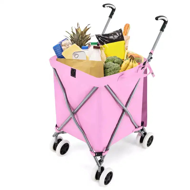 Carrello della spesa pieghevole Costway con borsa in tela impermeabile rimovibile, nero/blu