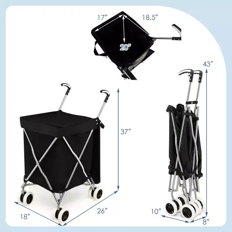 Carrello della spesa pieghevole Costway con borsa in tela impermeabile rimovibile, nero/blu