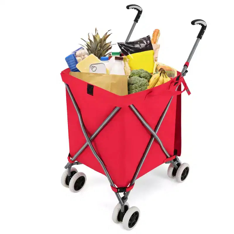Carrello della spesa pieghevole Costway con borsa in tela impermeabile rimovibile, nero/blu