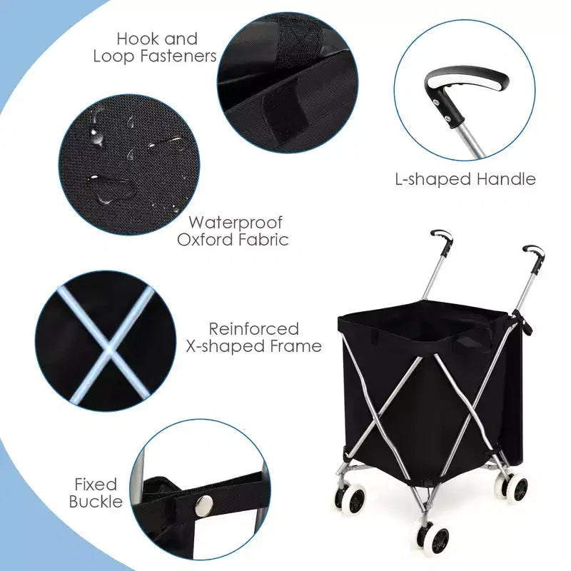 Carrello della spesa pieghevole Costway con borsa in tela impermeabile rimovibile, nero/blu