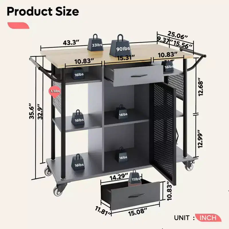 Carrello da cucina multiuso Bestier con superficie estensibile pieghevole, Grigio