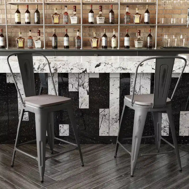 Sgabello da interno Flash Furniture Lincoln, altezza bancone 61 cm, con schienale e seduta in legno in poliresina