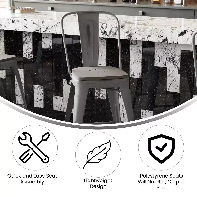 Sgabello da interno Flash Furniture Lincoln, altezza bancone 61 cm, con schienale e seduta in legno in poliresina