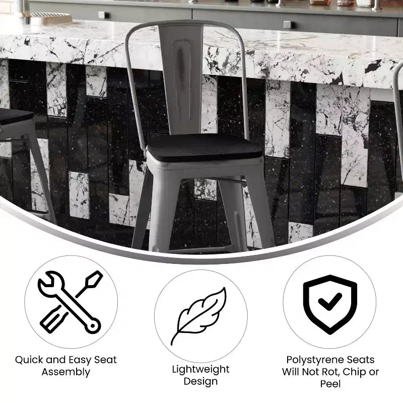 Sgabello da interno Flash Furniture Lincoln, altezza bancone 61 cm, con schienale e seduta in legno in poliresina