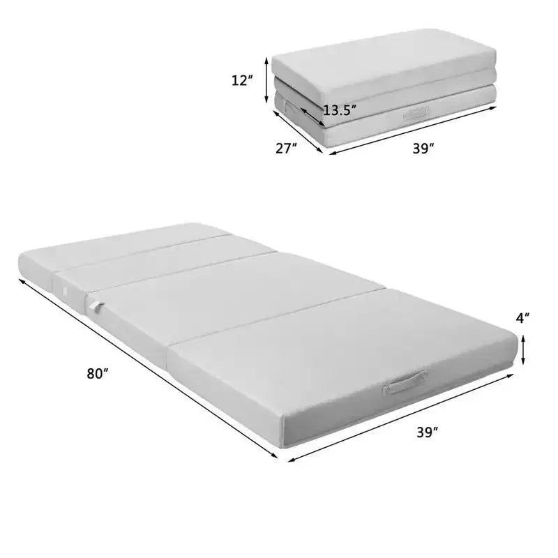 Costway Materasso Pieghevole in Schiuma 4 Twin XL, Divano Letto per Ospiti, Tappetino da Terra con Maniglie per il Trasporto
