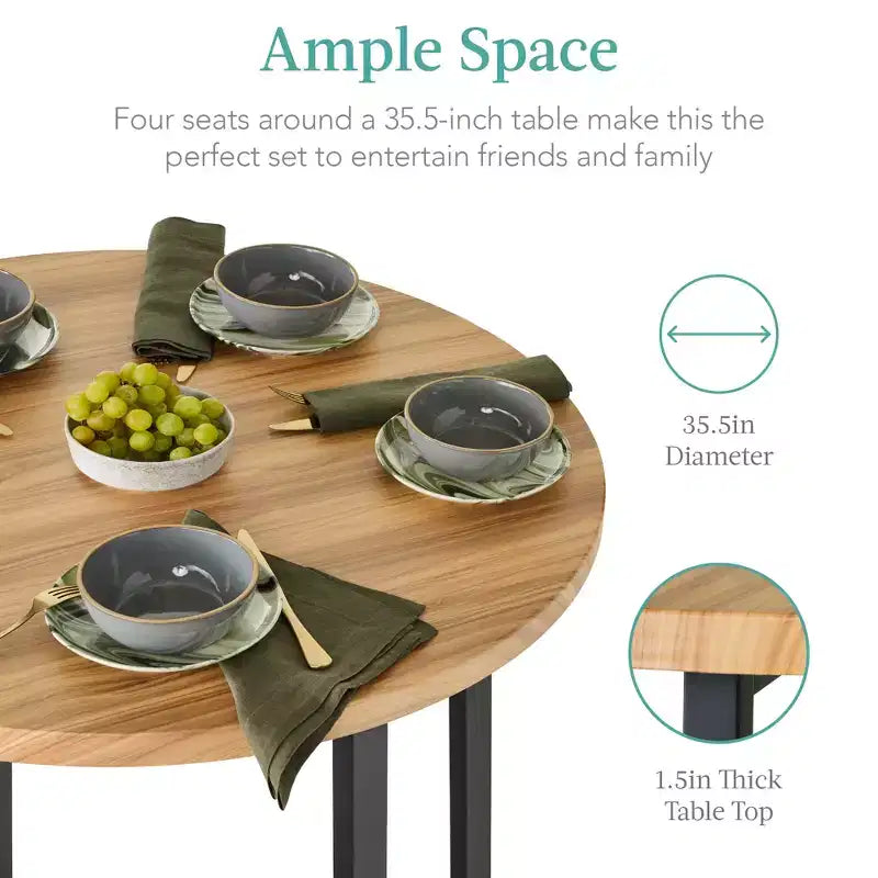 Set da pranzo moderno Best Choice Products a 5 pezzi, altezza bancone, rotondo, con 4 sedie, tavolo spesso 3,8 cm