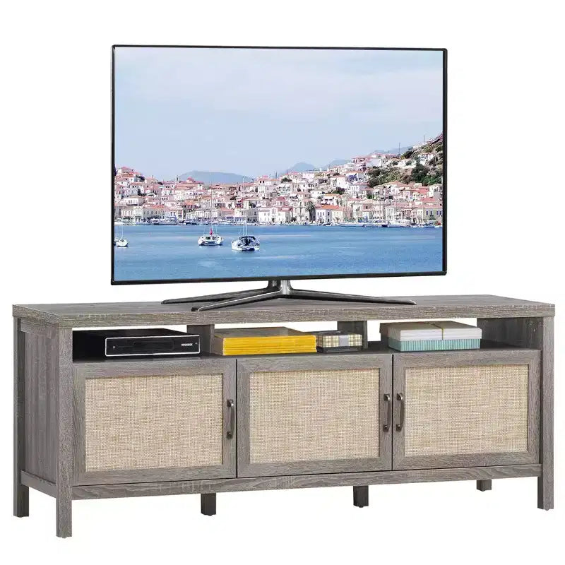 Costway TV Stand Entertainment Media Center for TV's up to 65 w/ Rattan Doors