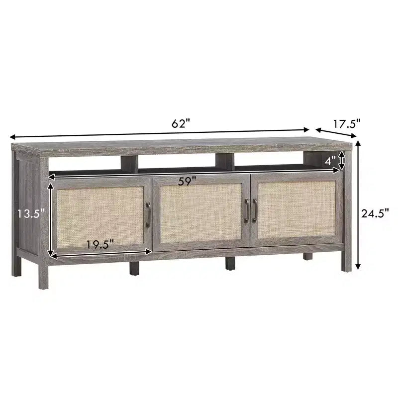 Costway Mobile TV Porta TV per TV fino a 65 pollici con ante in rattan