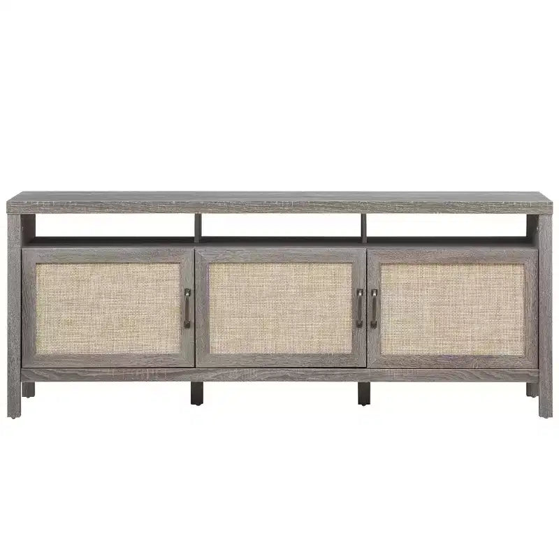Costway Mobile TV Porta TV per TV fino a 65 pollici con ante in rattan