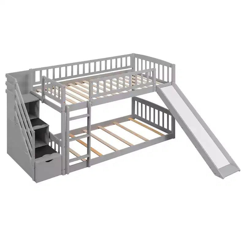 Stairway Twin over Twin Bunk Bed with Two Drawers and Slide-ModernLuxe