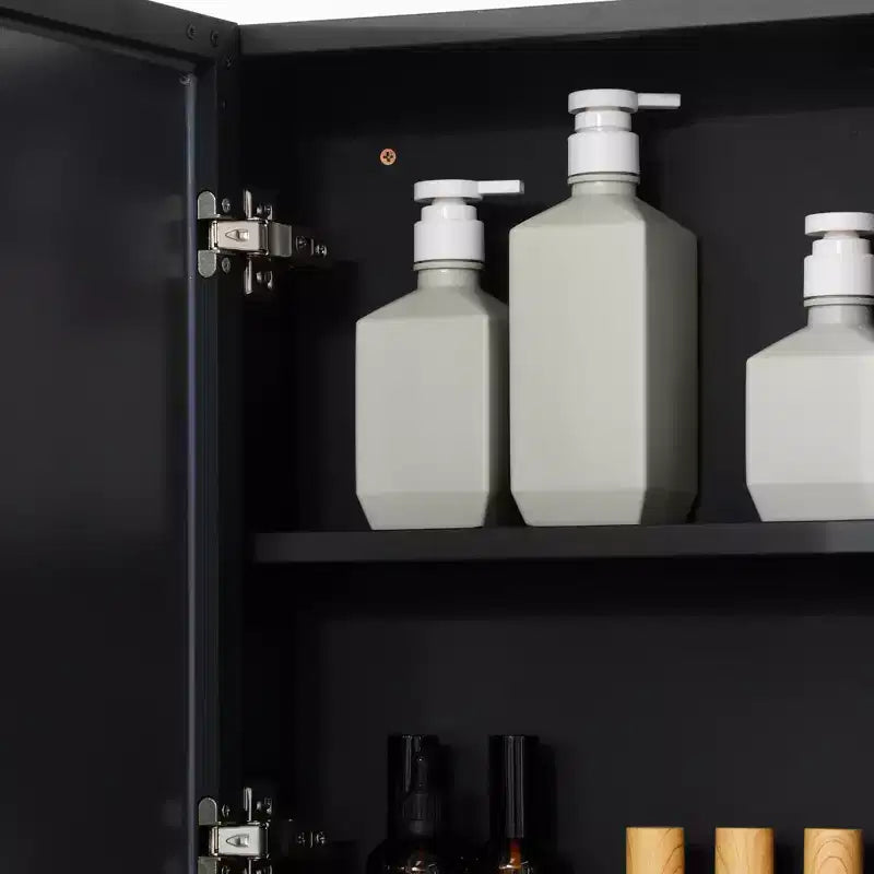 kleankin Armadietto dei Medicinali a Parete, Mobile Specchio da Bagno con Ante Doppie e Ripiani, Nero