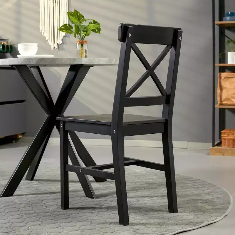 HOMCOM Set di 2 Sedie da Pranzo in Stile Fattoria Moderno, Sedie da Cucina in Legno con Schienale a Croce, Struttura Solida, Mobili per Soggiorno e Sala da Pranzo, Nero