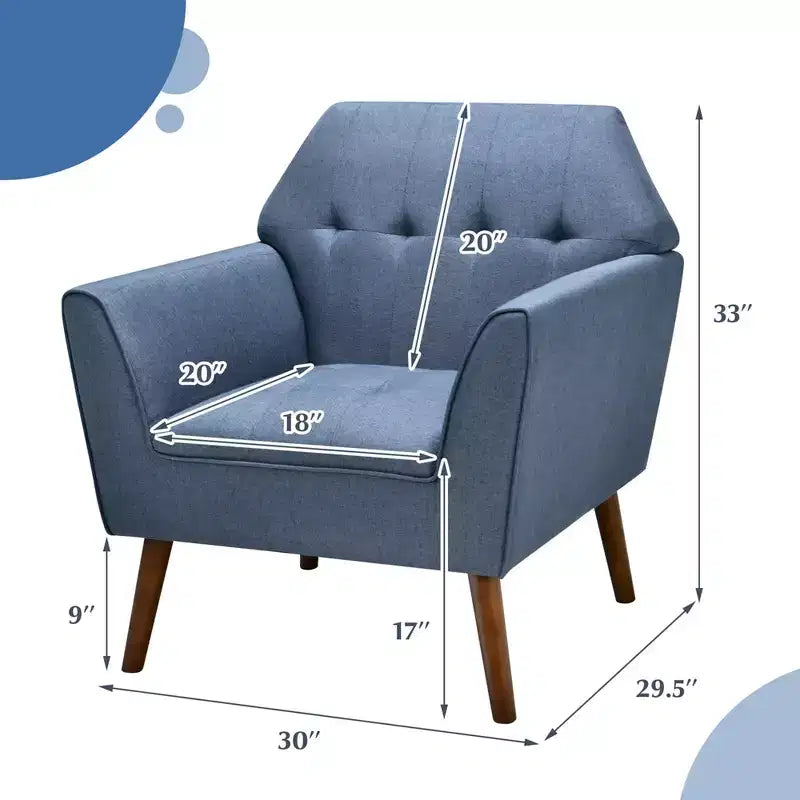 Poltrona moderna accentata con tessuto trapuntato Costway, imbottita con gambe in legno di caucciù Blu/Grigio