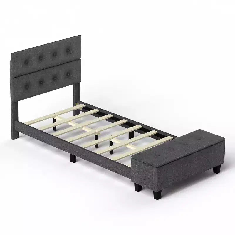 Costway Letto Imbottito con Contenitore e Testiera Trapuntata in Lino