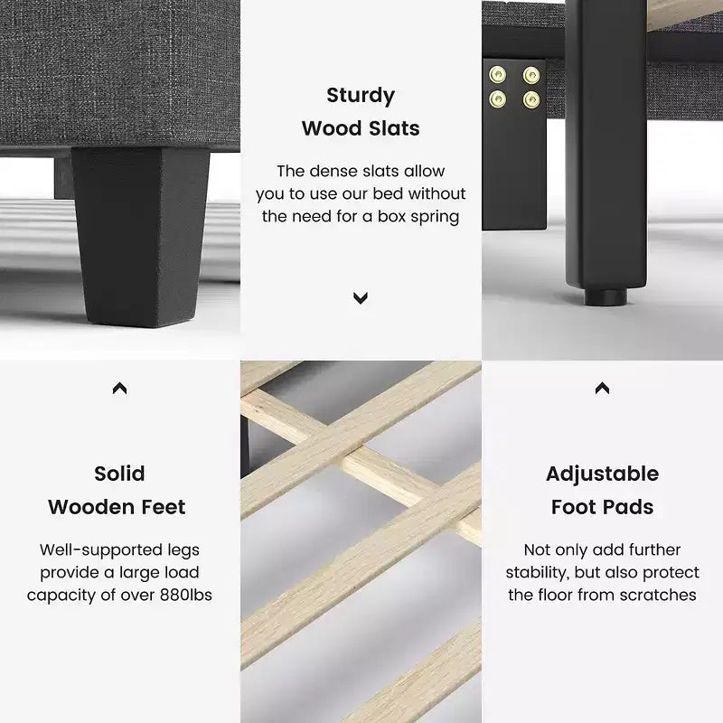 Costway Letto Imbottito con Contenitore e Testiera Trapuntata in Lino