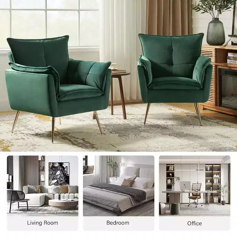 Set di 2 Poltrone Moderne in Velluto Jonat con Gambe in Metallo per Camera da Letto e Soggiorno | ART OF LIVING DESIGNS